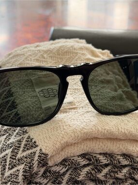 Persol Black Frame Sunglasses with Dark Green Lenses-excellent condition